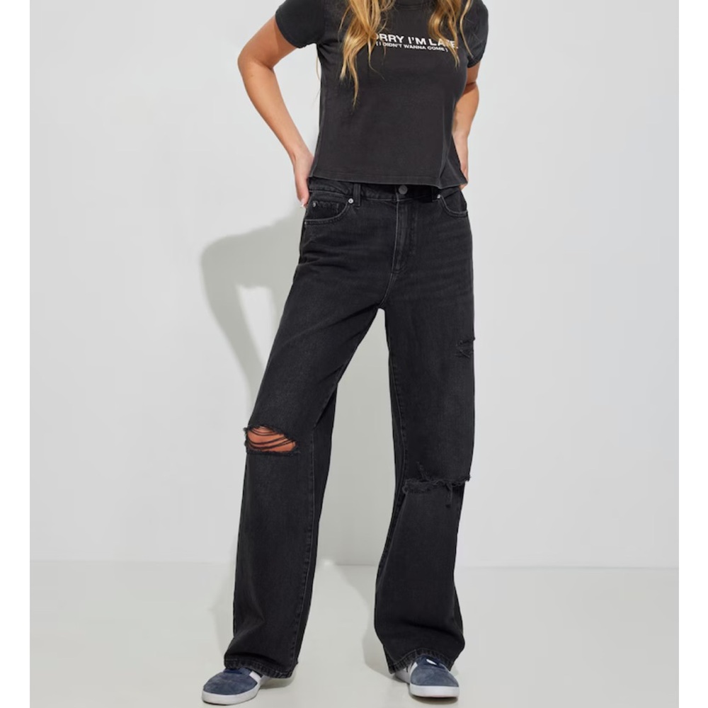 Garage Black Distressed Wide-Leg Jeans
